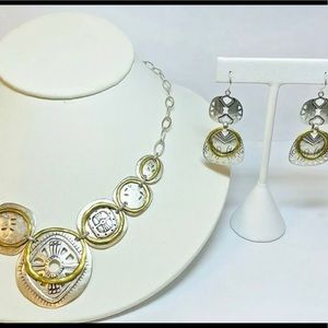 Silpada Sterling 925 Silver Brass Boho Bib Set Necklace and Earrings N2861 W2878